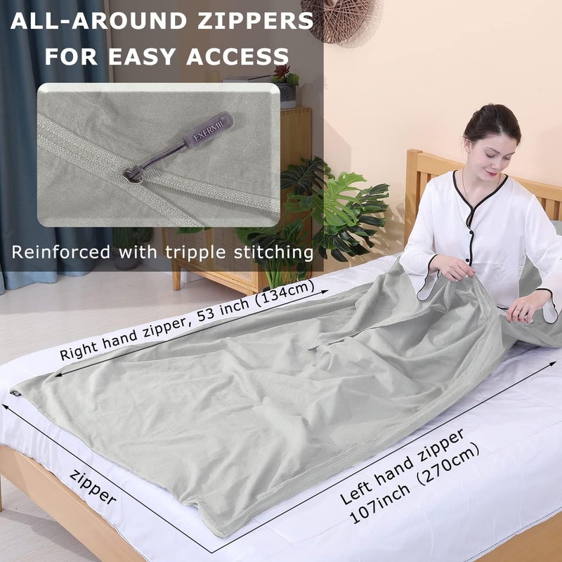 EXERMIL 100% Cotton Sleeping Bag Liner with Full Length Zipper on 3 Sides; Single/Double Adult Sleep Sack for Travel & Camping, Multifunctional Travel Sheets (Unzipped 87”x87”) for Hotel, Lightweight - Image 3